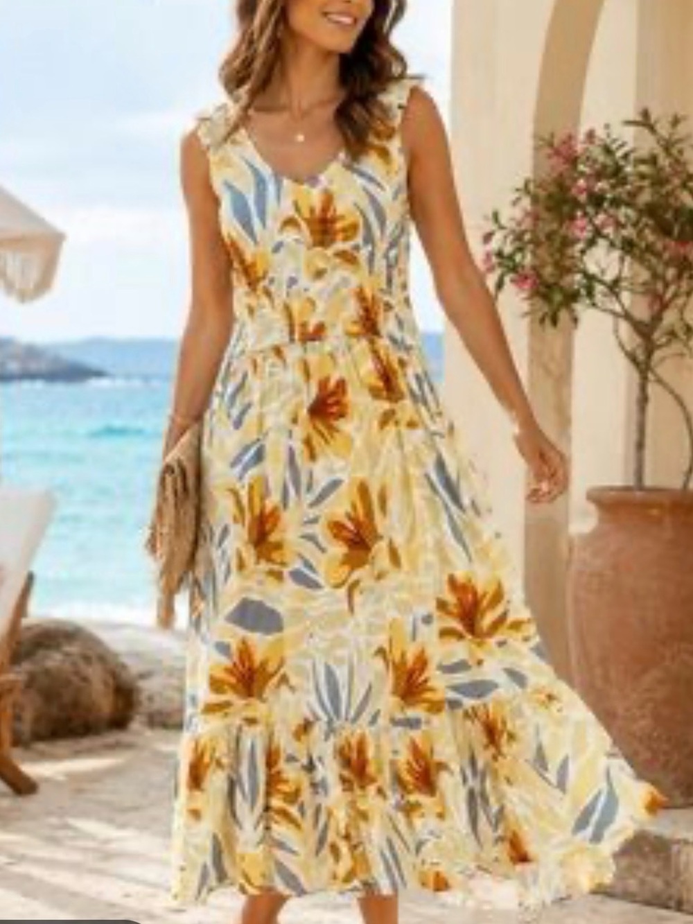 Patrons of Peace Yellow and Blue Floral Tie-Waist Maxi Dress